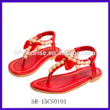 SR-15CS0101 new girls red flat sandals design latest fashion girls sandals sandals little girls with bowknot